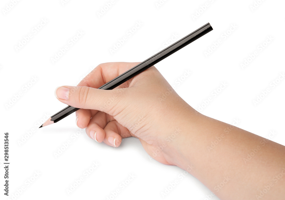 Woman drawing with color pencil on white background, closeup Woman drawing with color pencil on white background, closeup