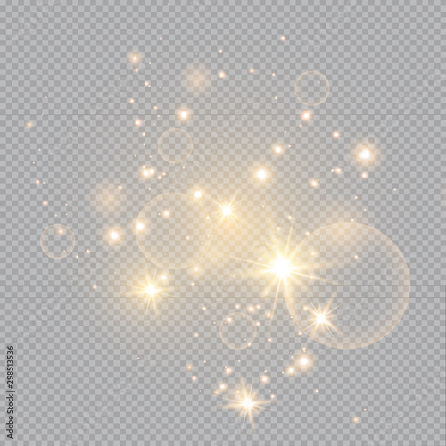 Merry Christmas. golden fire on a transparent background, golden dusty stars. vector illustrator