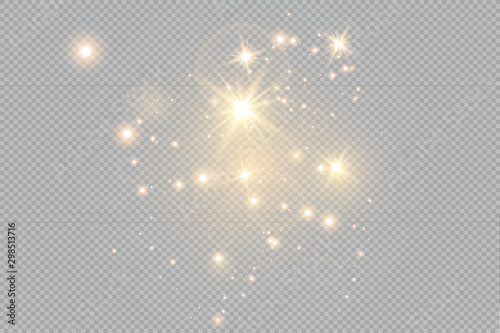 Merry Christmas. golden fire on a transparent background, golden dusty stars. vector illustrator