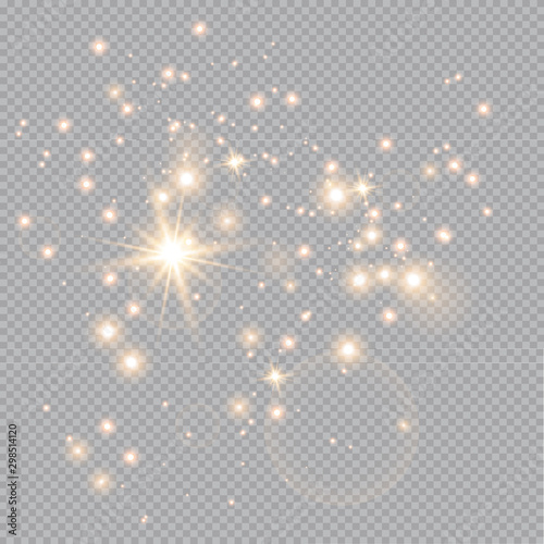 Merry Christmas. golden fire on a transparent background, golden dusty stars. vector illustrator © ayaron