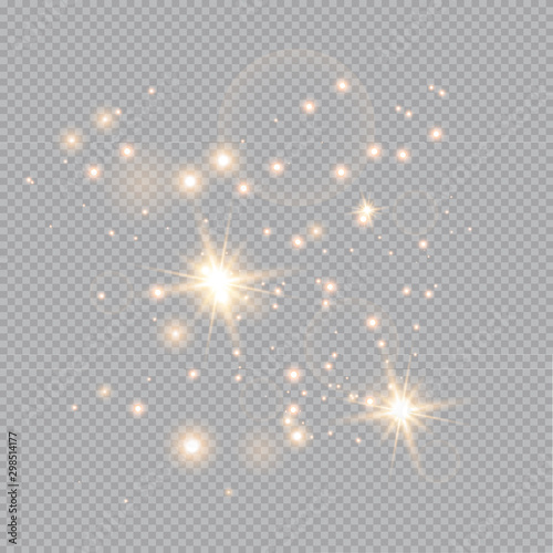Merry Christmas. golden fire on a transparent background, golden dusty stars. vector illustrator
