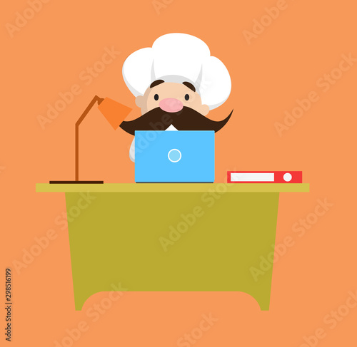 Funny Short Chef - Working on Laptop