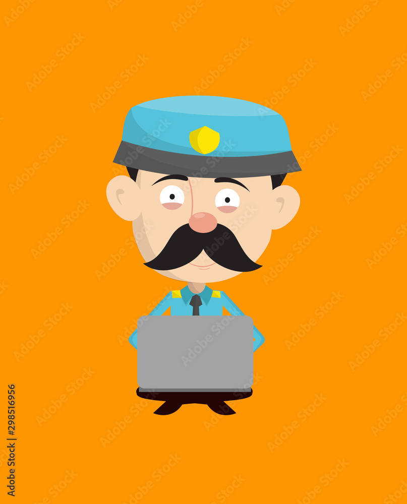 Funny Policeman Cop - Sitting and Working on Laptop Funny Policeman Cop - Sitting and Working on Laptop