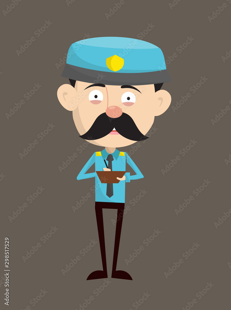 Funny Policeman Cop - Preparing Report in Happy Mood