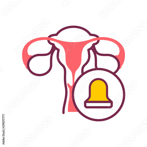 Cervical cap color line icon. Uterus and contraceptive method. Birth control. Safety sex sign.