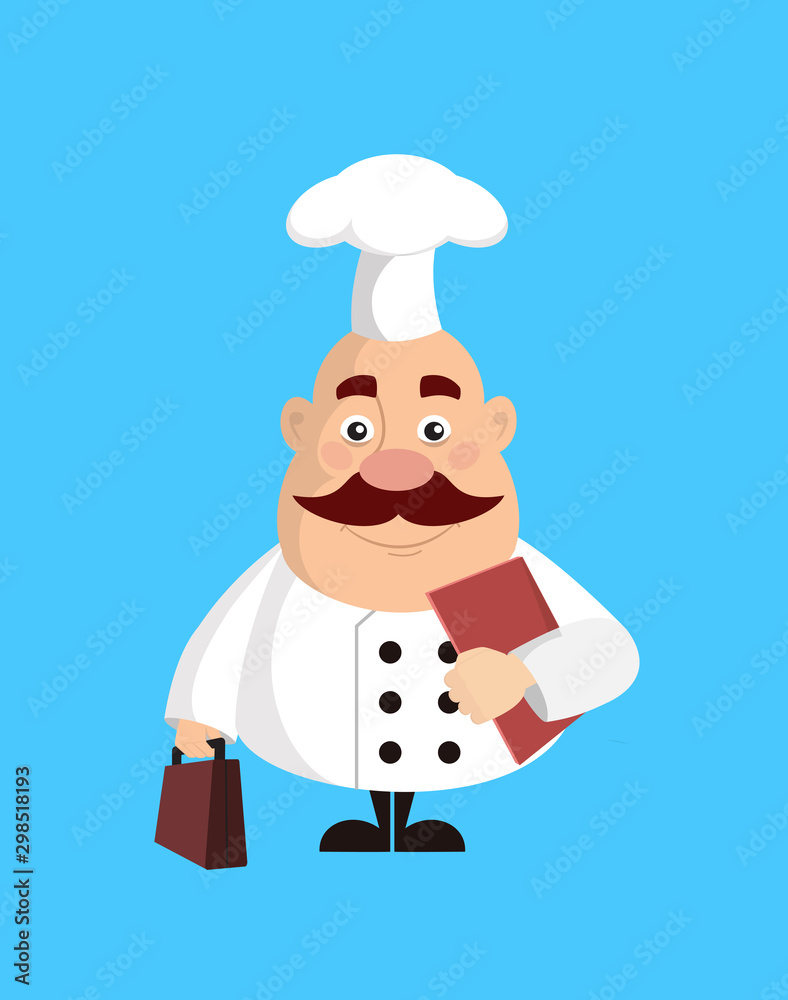 Fat Funny Chef - Standing with File and Briefcase Fat Funny Chef - Standing with File and Briefcase