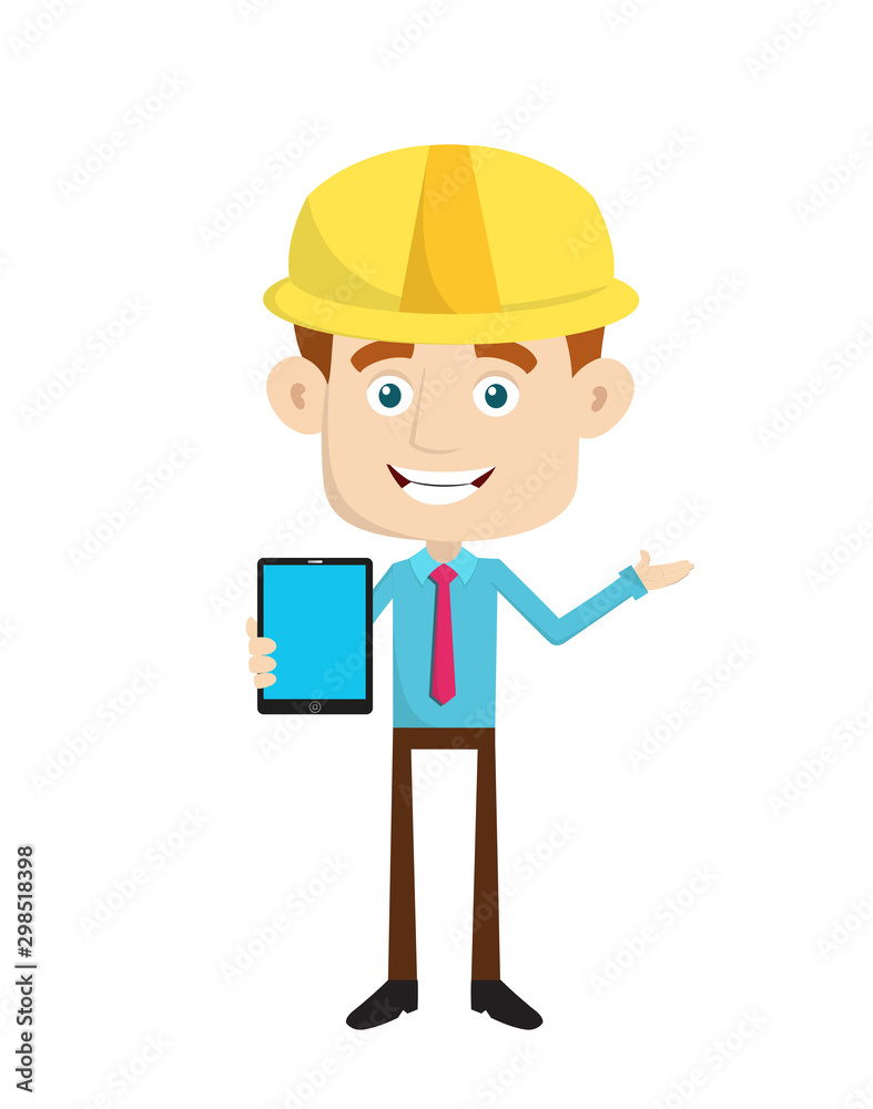 Engineer Builder Architect - Presenting a Tablet with blank screen Engineer Builder Architect - Presenting a Tablet with blank screen