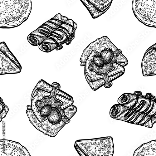 Seamless pattern with crepes or blinis.