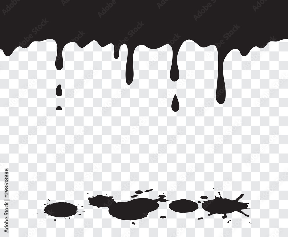 Vector background with black smudges, dripping ink and blobs on transparent background