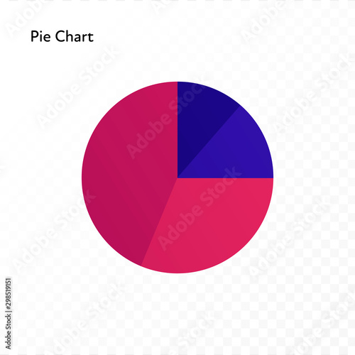 Vector color flat chart diagram icon illustration. Red and blue gradient pie chart. Circle with slice on transparent background. Design element for finance, statistics, analitics,ui, report, web.
