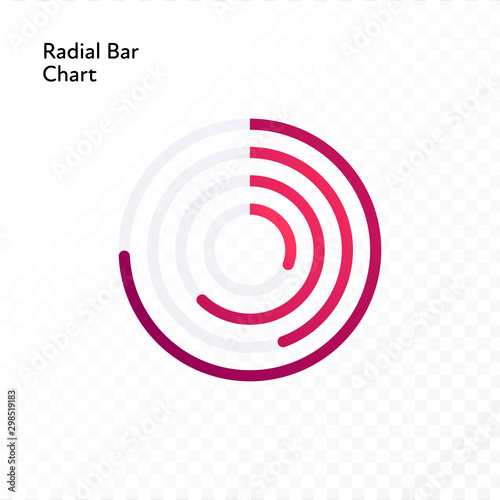 Vector color flat chart diagram icon illustration. Red thin radial bar line chart. Round isolated on transparent background. Design element for finance, statistics, analitics,ui, report, web.