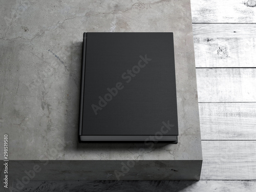 Obraz na plátně Black Book Mockup with textured hardcover on concrete floor