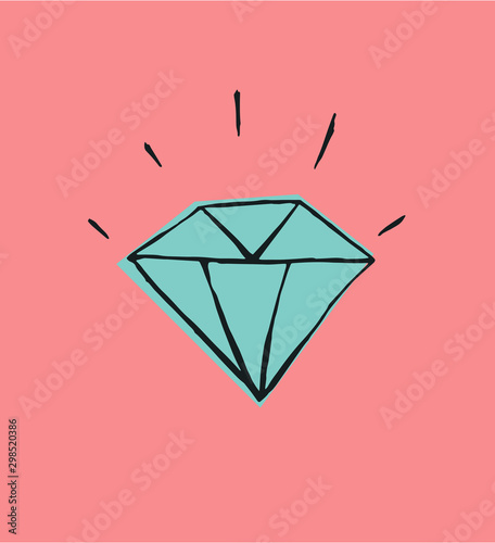 Diamond icon. A cute color doodle illustration is hand drawn. EPS 10 vector