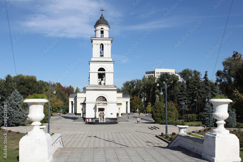 Moldova, Kishinev, October 11, 2017: Bell tower of Nativity Cathedral 