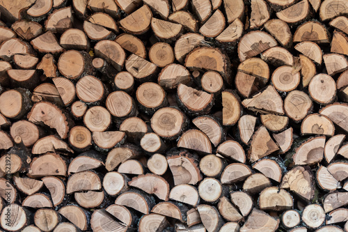 Close Up Firewood Stacked on Pile