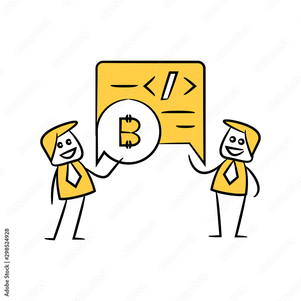 businessman and bitcoin encoding yellow doodle stick figure design businessman and bitcoin encoding yellow doodle stick figure design