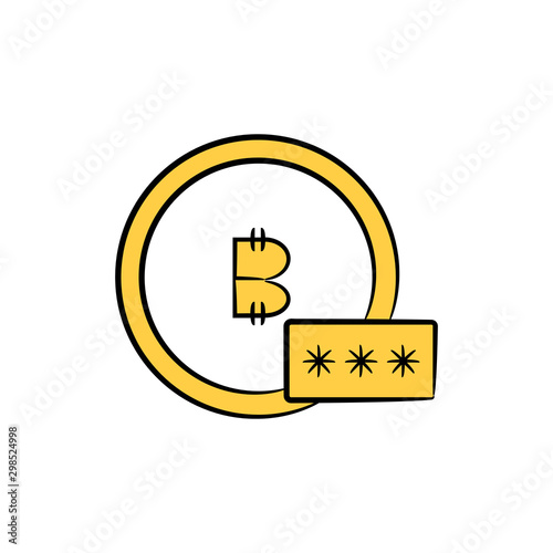 bitcoin and password icon, bitcoin encryption concept