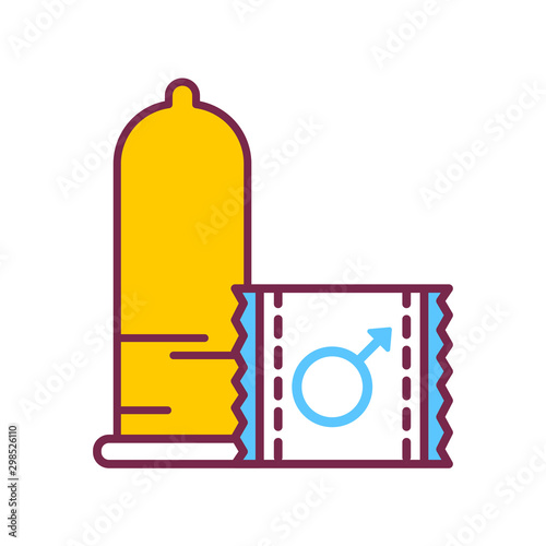 Male ondom color line icon. Men contraceptive, birth control. Safety sex sign. Protection against sexually transmitted diseases. photo