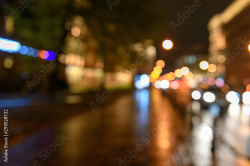 View of traffic in city street, night scape, blured bokeh background