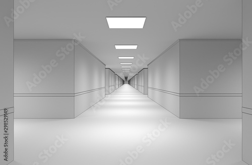 Fototapeta Naklejka Na Ścianę i Meble -  long corridor with doors, interior visualization, 3D illustration