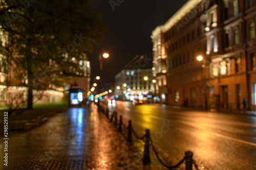  View of traffic in city street blurred bokeh background  night scape