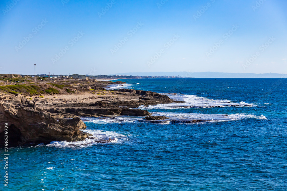 The rocky coast of the Mediterranean sea,the Grotto of Rosh Hanikra. The rocky coast of the Mediterranean sea,the Grotto of Rosh Hanikra.