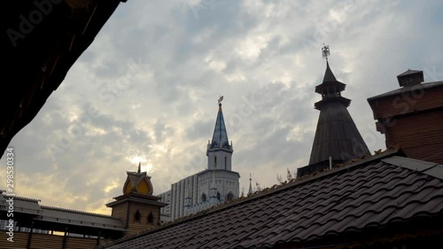 Scenery of the old Russian settlement in Izmailovsky Park of Moscow