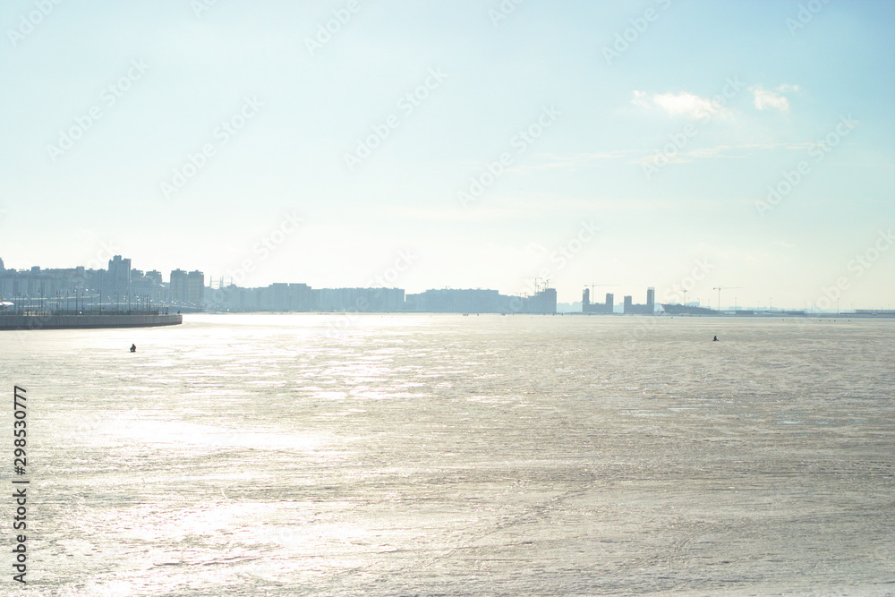 Frozen Gulf of Finland and view of St. Petersburg. Russia Frozen Gulf of Finland and view of St. Petersburg. Russia