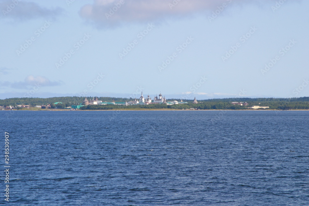 The big island with the Transfiguration monastery and the Solovetsky Kremlin