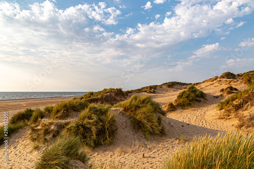 Looking out over the sand dunes towards the beach, at Formby in merseyside