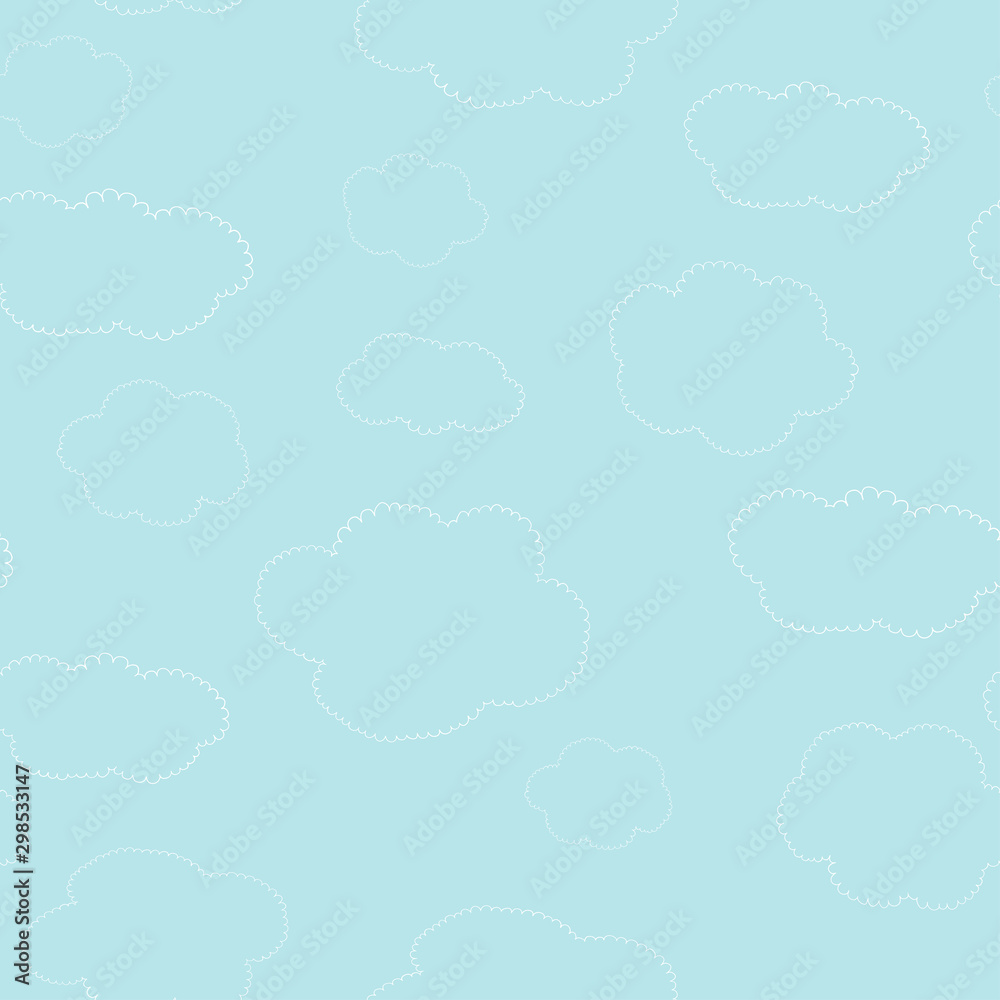 Obraz premium Seamless pattern with hand drawn curly clouds on a blue sky background. Doodle.