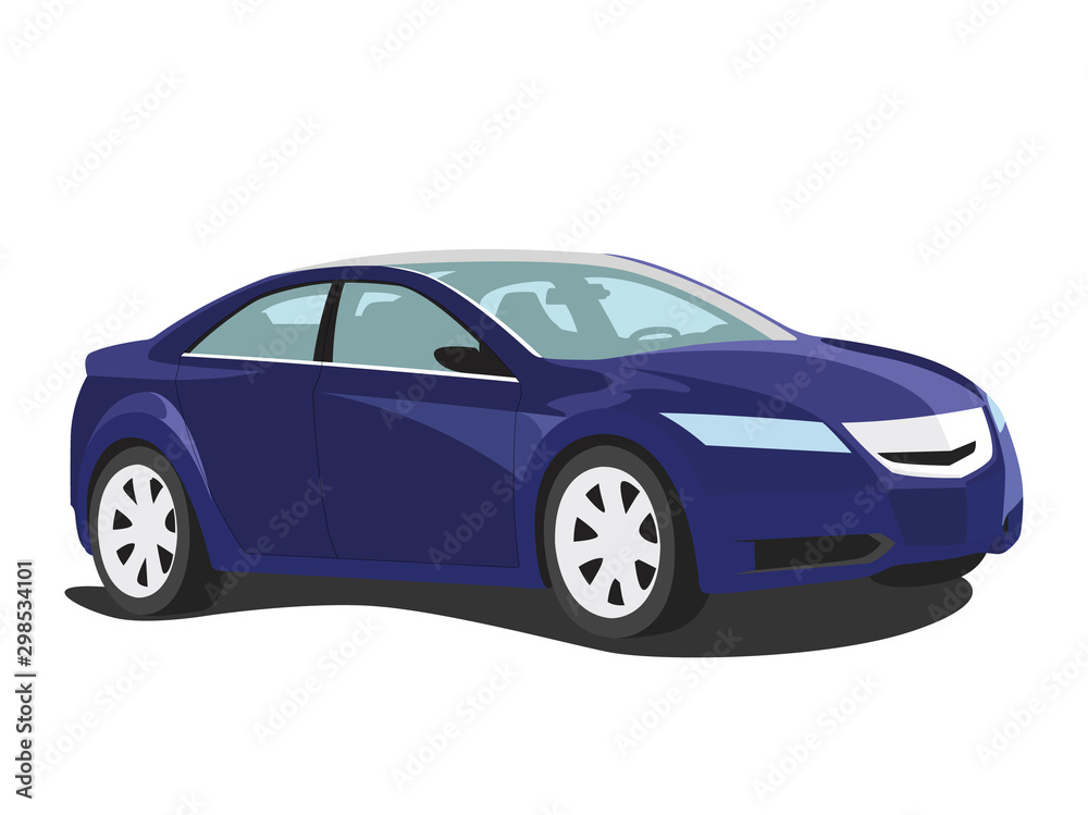 Sedan blue realistic vector illustration isolated
