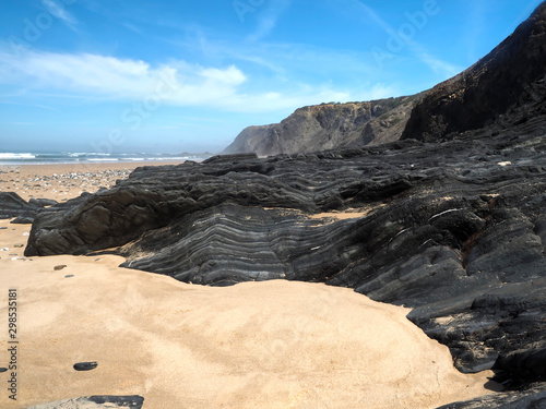 Beach near Aljezur in Portugal at the coast Vicentina, where the fishermens trail starts. photo