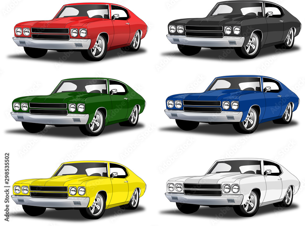 Classic muscle car in multiple colors