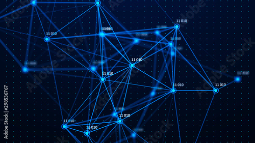 Data technology illustration. Big data digital code. Abstract connection of dots and lines on dark background. 3D