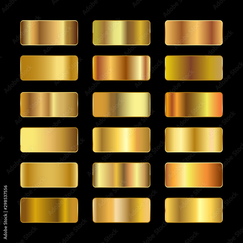 Ingots of gold, set of gold gradients, golden squares collection ...