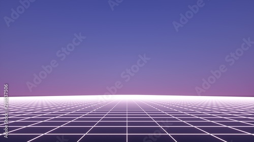 Retro futuristic neon grid background, 80s design. 3d illustration