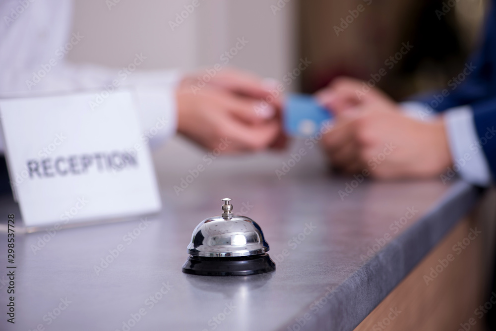 Hotel reception bell at the counter Hotel reception bell at the counter