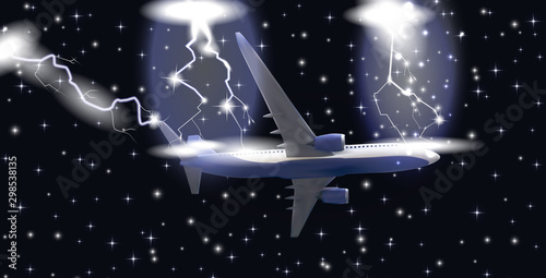 Naturalistic airliner flies on a transparent background. Side view from below...
