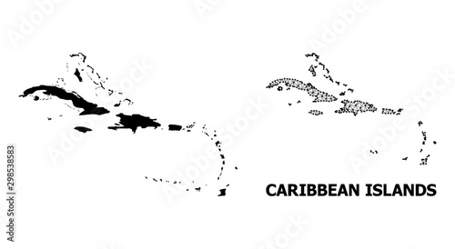 Solid and Wire Frame Map of Caribbean Islands