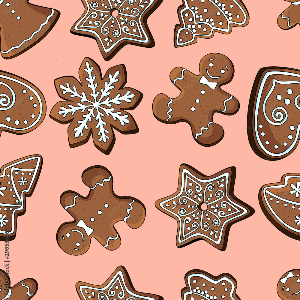 Christmas gingerbread cookies - seamless pattern. Vector illustration Christmas gingerbread cookies - seamless pattern. Vector illustration