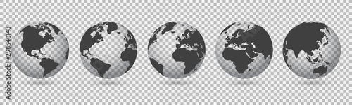 Earth set 3D transparent Globes with World Maps - stock vector