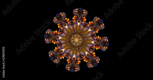 Bright colored abstract background kaleidoscope closeup of the fiery flower