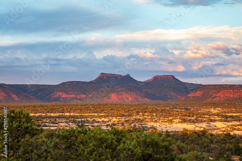 The view of Bear Ears National Moniment from Natural Bridges National Monument at dusk