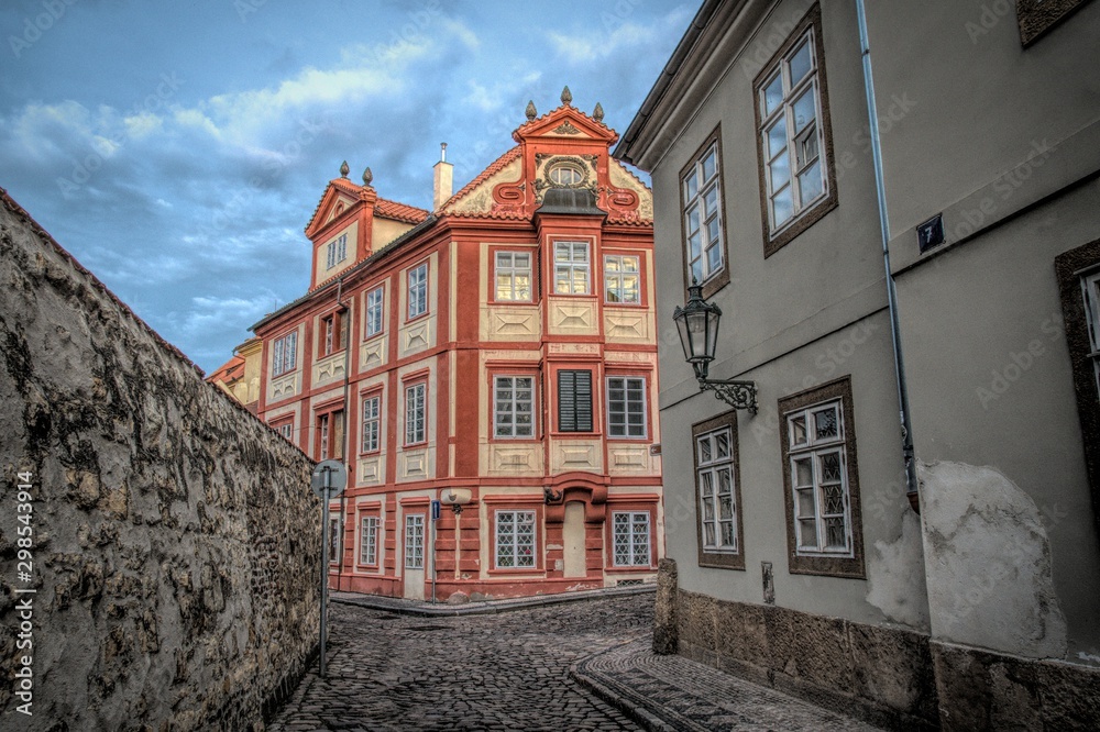 Street with baroque haus in Prague