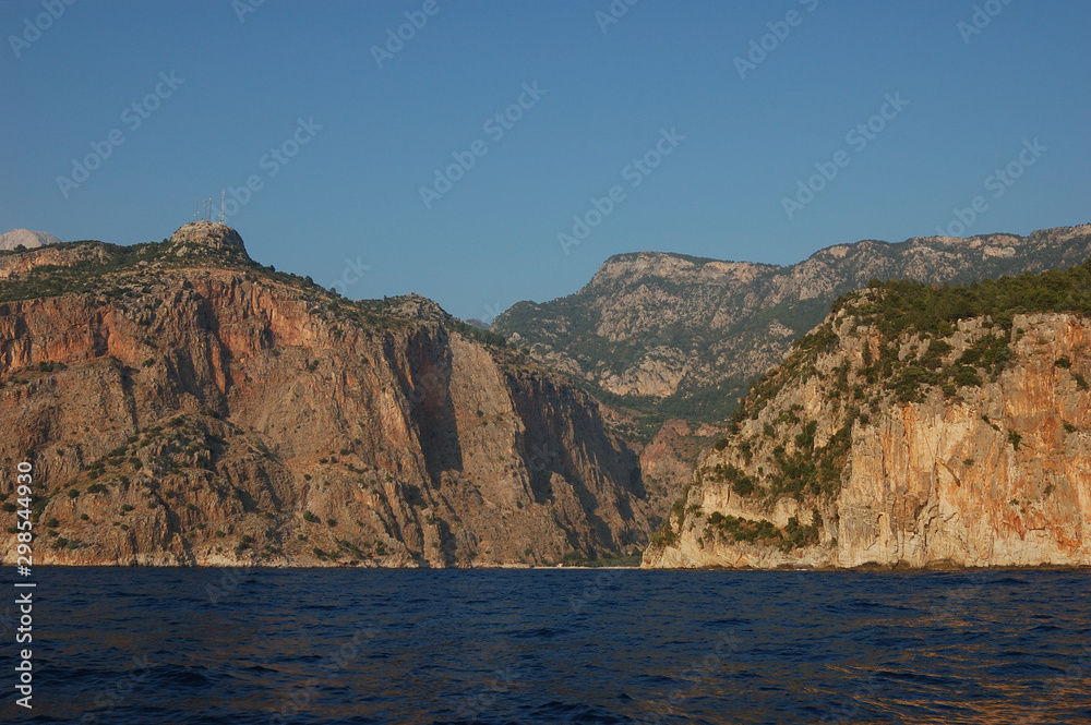 The crevice of the Butterfly valley (Kelebekler Vadisi) in Turkey seen from the Mediterranean Sea