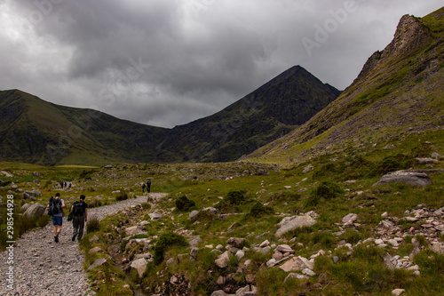 Nearby Carrantuohill Mountain, way to the pick, river and road, Co. Kerry, Ireland summer