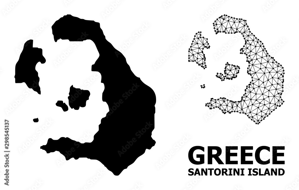 Solid and Mesh Map of Santorini Island - obrazy, fototapety, plakaty 