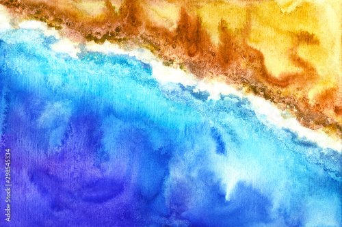 Sea and sand, abstract painting from the sea or the ocean, the sand on the beach, the view from the top.