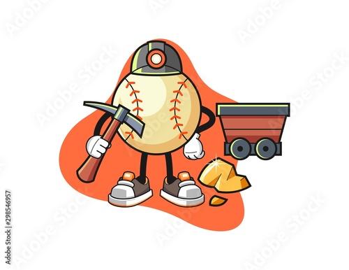 Baseball miner cartoon. Mascot Character vector.